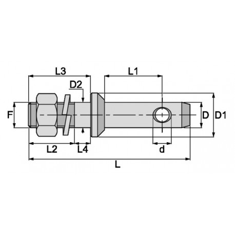 Piton D'attelage Avec écrou Diamètre 22mm à Visser Catégorie 1 Axe Remorque Tracteur Machine Agricole Broche Filetage 34 X 48mm 87896153