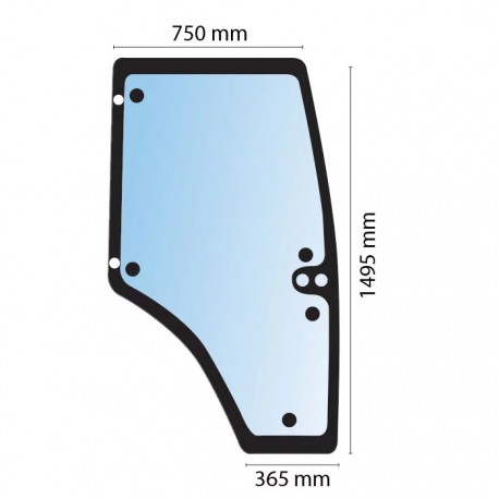 Vitre de porte droite teintée vert - 9 trous pour tracteurs Renault, Claas