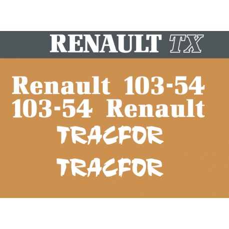 JEU AUTOCOLLANTS RENAULT 103.54  TRACFOR CAPOT ORANGE