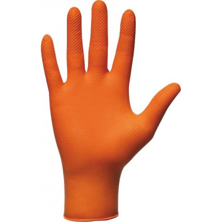 Gants jetables ambidextres nitrile 240mm 0,26mm orange L(9) - Boîte de 50 pcs