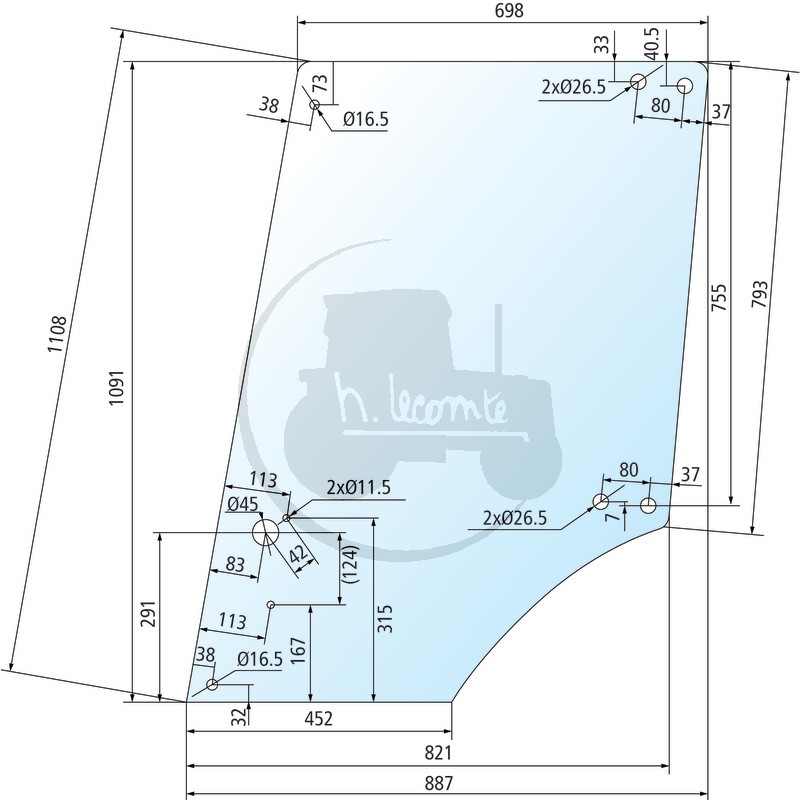Vitre de porte supérieure gauche/droite transparent pour tracteurs John Deere
