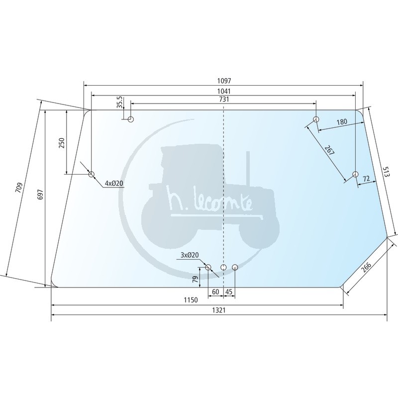 Vitre arrière transparente avec cale de fixation pour tracteurs Deutz-Fahr Vitre arrière transparente avec cale de fixation pour tracteurs Deutz-Fahr