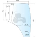 Vitre de porte droite, 2 trous pour poignée, teintée vert pour tracteurs Case IH, New Holland, Steyr