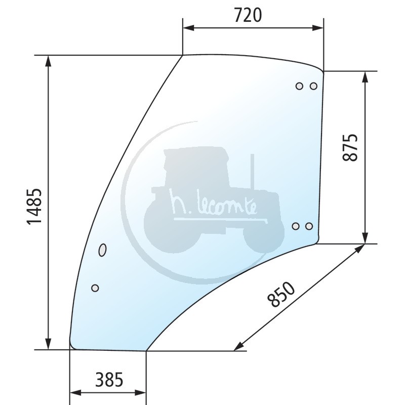 Vitre de porte droite teintée vert pour tracteurs Deutz-Fahr Hürlimann Lamborghini Same