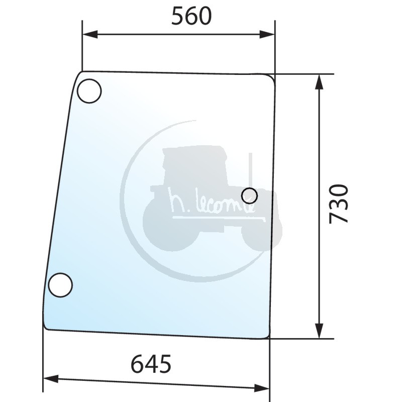 Vitre latérale droite teintée vert pour tracteurs Case IH, Fiat Someca, Ford et New Holland
