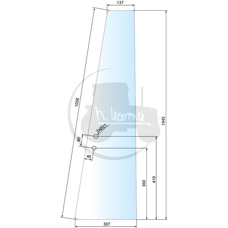 Vitre de porte avant teintée vert pour tracteurs Massey-Ferguson