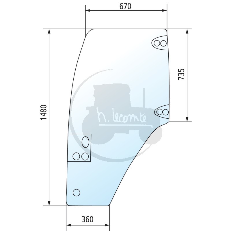 Vitre de porte gauche teintée vert pour tracteurs Case IH et New Holland