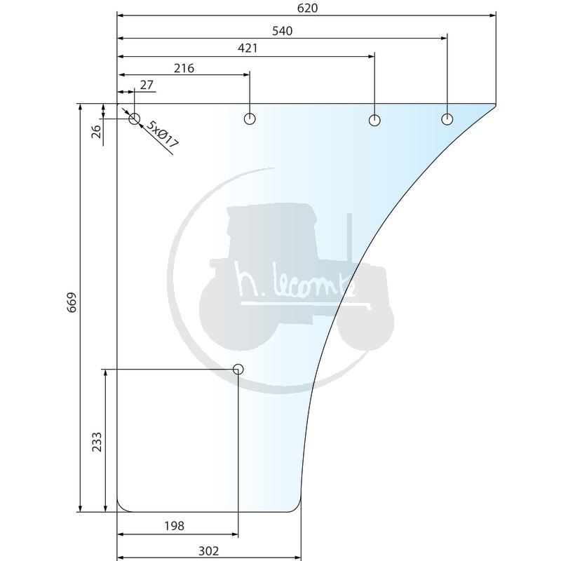 Vitre de porte inférieure claire pour tracteurs Fendt
