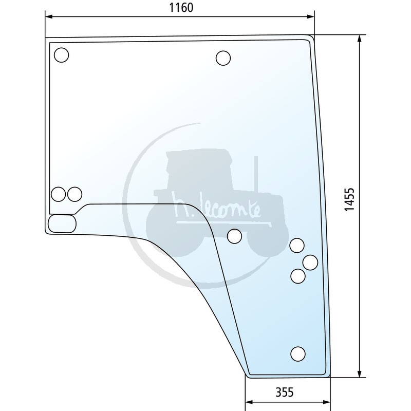 Vitre de porte droite pour tracteurs John Deere