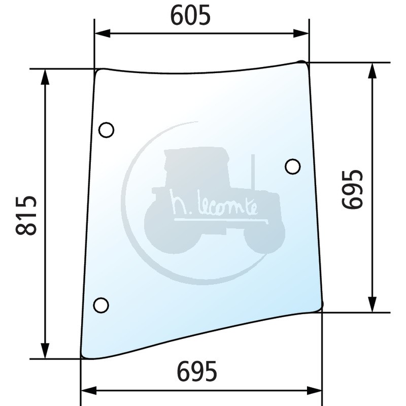 Vitre de coin droite teintée gris pour tracteurs Massey-Ferguson