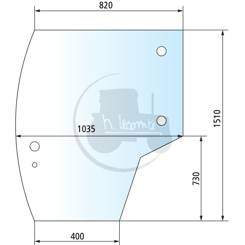 Vitre de porte gauche teintée vert pour tracteurs Massey-Ferguson