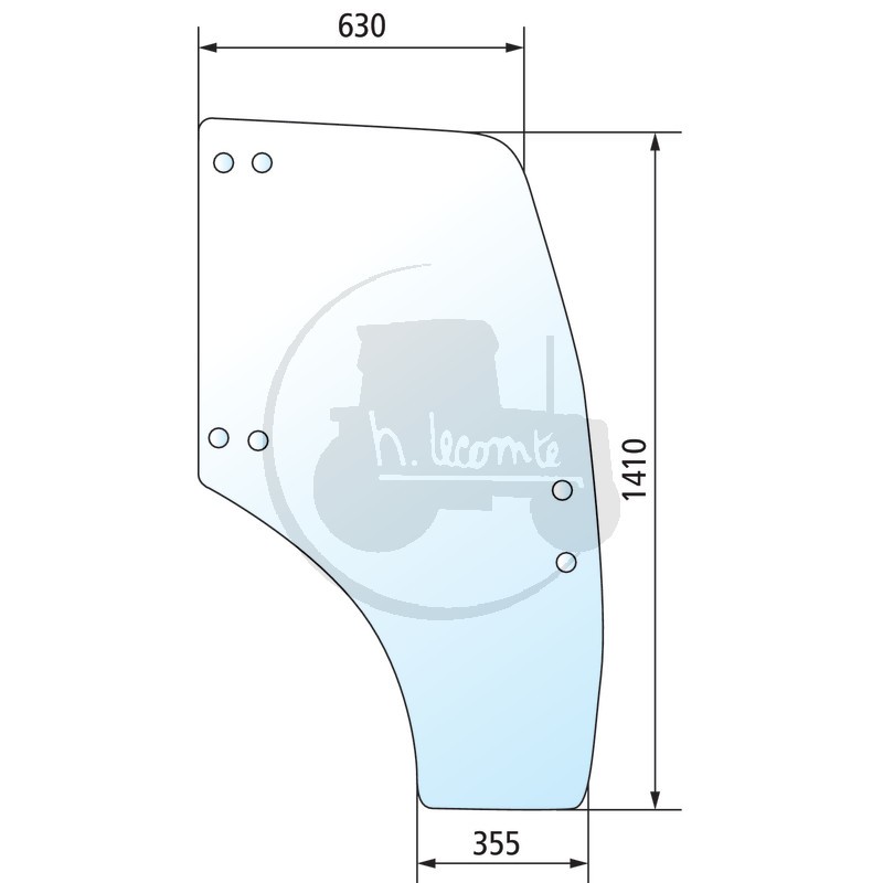 Vitre de porte droite teintée pour tracteurs New Holland