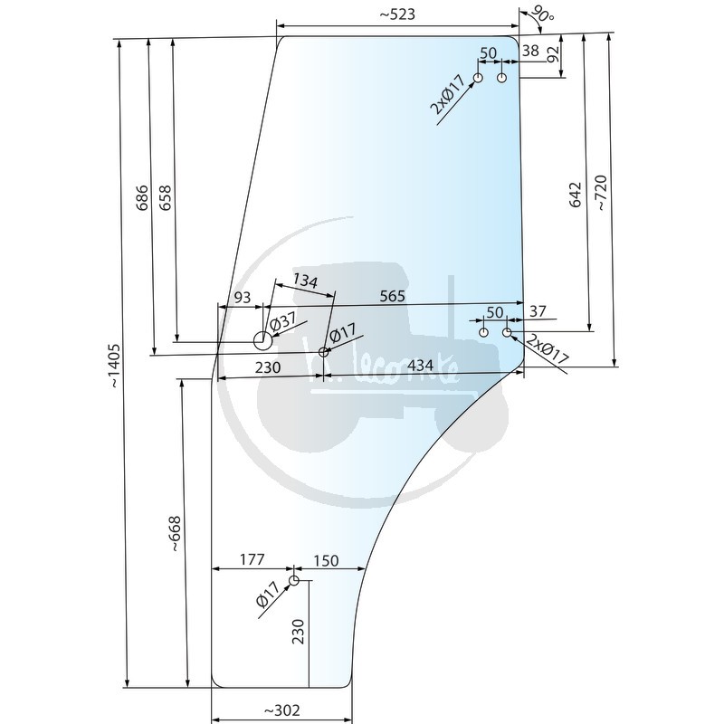 Vitre de porte gauche pour tracteurs Fendt
