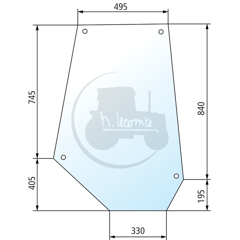 Vitre de porte teintée vert pour tracteurs Landini et Massey-Ferguson