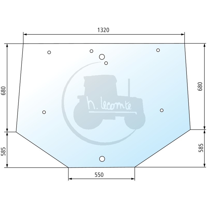 Vitre arrière teintée vert pour tracteurs Fiat Someca, Ford, New Holland