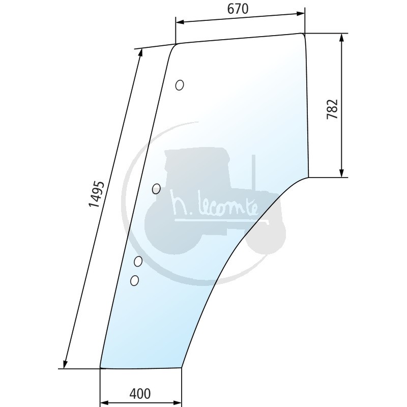 Vitre de porte droite teintée vert pour tracteurs New Holland