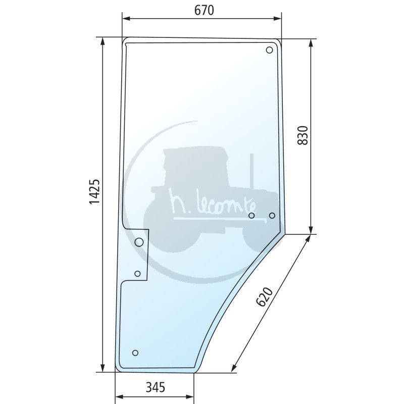 Vitre de porte droite pour tracteurs John Deere