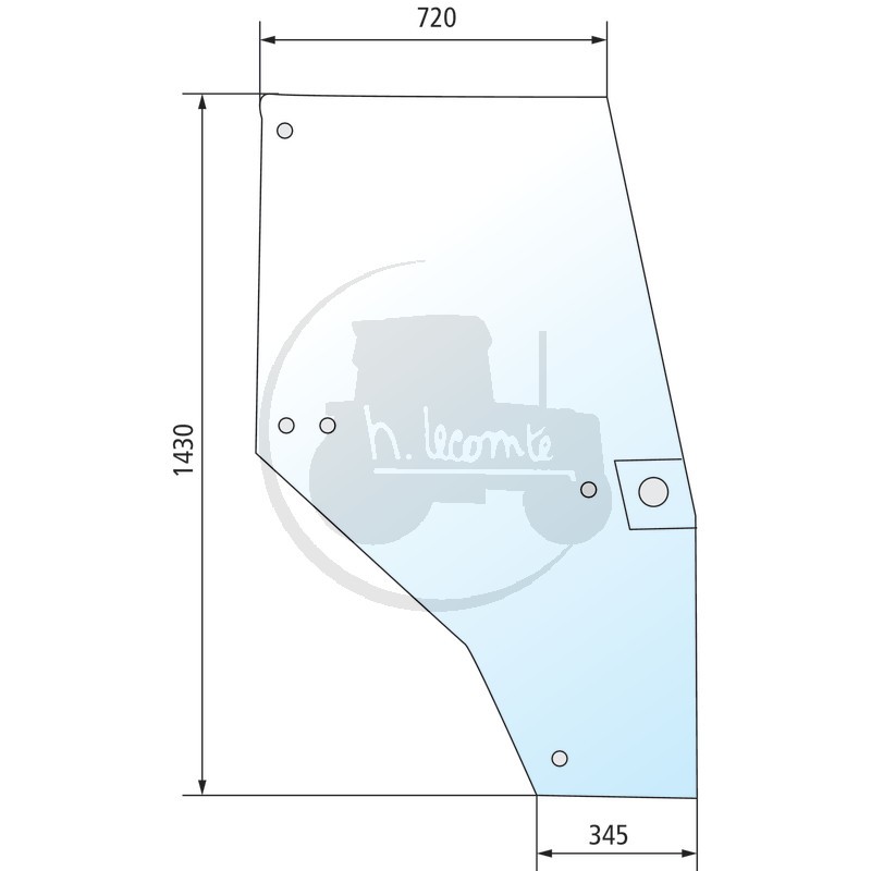 Vitre de porte droite claire pour tracteurs Case IH