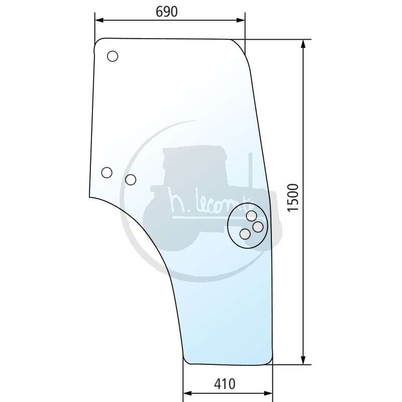 Vitre de porte droite claire pour tracteurs Case IH, New Holland et Steyr