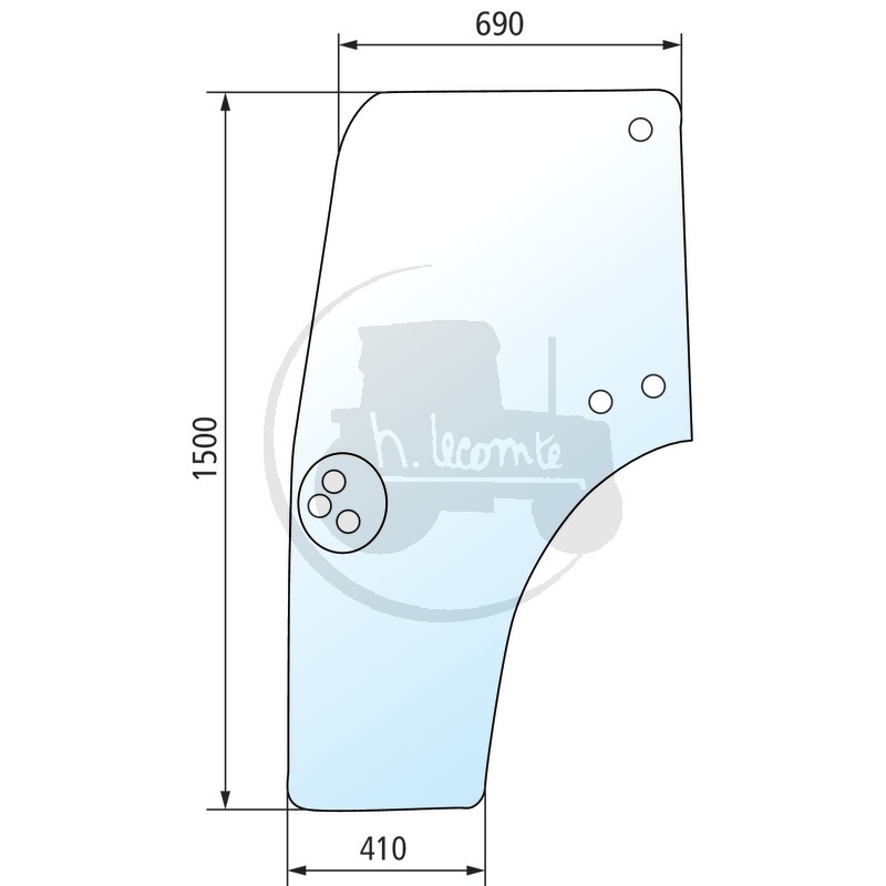 Vitre de porte gauche teintée vert pour tracteurs Case IH, New Holland et Steyr